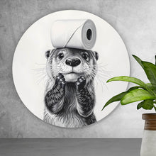 Lade das Bild in den Galerie-Viewer, Aluminiumbild gebürstet Niedlicher Otter balanciert Toilettenpapier auf dem Kopf Kreis