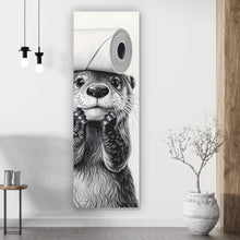 Lade das Bild in den Galerie-Viewer, Aluminiumbild Niedlicher Otter balanciert Toilettenpapier auf dem Kopf Panorama Hoch