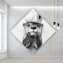 Lade das Bild in den Galerie-Viewer, Aluminiumbild Niedlicher Otter balanciert Toilettenpapier auf dem Kopf Raute