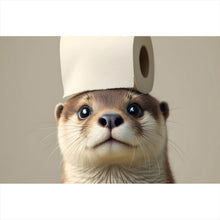 Lade das Bild in den Galerie-Viewer, Spannrahmenbild Niedlicher Otter mit Toilettenpapier Querformat