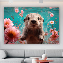 Lade das Bild in den Galerie-Viewer, Acrylglasbild Niedlicher Otter unter Wasser mit Blumen Querformat
