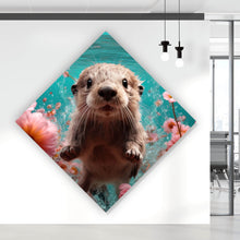 Lade das Bild in den Galerie-Viewer, Leinwandbild Niedlicher Otter unter Wasser mit Blumen Raute