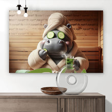 Lade das Bild in den Galerie-Viewer, Leinwandbild Nilpferd entspannt in der Sauna Digital Art Querformat