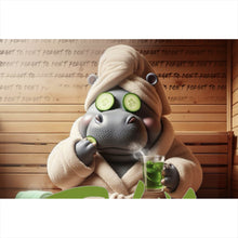 Lade das Bild in den Galerie-Viewer, Poster Nilpferd entspannt in der Sauna Digital Art Querformat