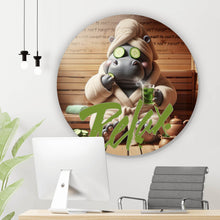 Lade das Bild in den Galerie-Viewer, Aluminiumbild gebürstet Nilpferd entspannt in der Sauna Digital Art Kreis