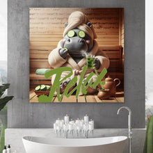 Lade das Bild in den Galerie-Viewer, Aluminiumbild Nilpferd entspannt in der Sauna Digital Art Quadrat