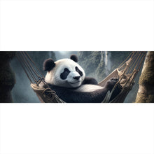 Lade das Bild in den Galerie-Viewer, Leinwandbild Panda mit Hängematte in mystischer Umgebung Panorama