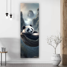 Lade das Bild in den Galerie-Viewer, Leinwandbild Panda mit Hängematte in mystischer Umgebung Panorama Hoch