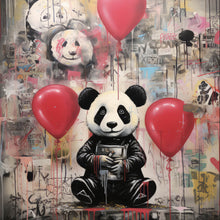Lade das Bild in den Galerie-Viewer, Leinwandbild Panda mit Luftballons Graffiti Stil Quadrat