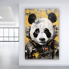 Lade das Bild in den Galerie-Viewer, Aluminiumbild Panda musikalisch mit Kopfhörern Hochformat