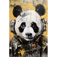 Lade das Bild in den Galerie-Viewer, Spannrahmenbild Panda musikalisch mit Kopfhörern Hochformat