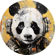 Lade das Bild in den Galerie-Viewer, Aluminiumbild gebürstet Panda musikalisch mit Kopfhörern Kreis
