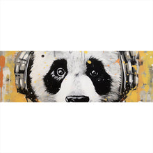 Lade das Bild in den Galerie-Viewer, Leinwandbild Panda musikalisch mit Kopfhörern Panorama