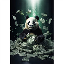 Lade das Bild in den Galerie-Viewer, Spannrahmenbild Panda schwimmt in Geldscheinen Hochformat