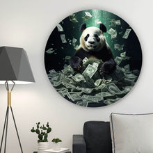 Lade das Bild in den Galerie-Viewer, Aluminiumbild gebürstet Panda schwimmt in Geldscheinen Kreis