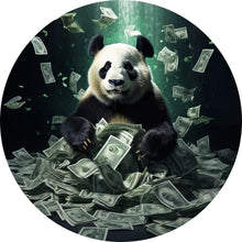 Lade das Bild in den Galerie-Viewer, Aluminiumbild gebürstet Panda schwimmt in Geldscheinen Kreis