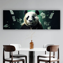 Lade das Bild in den Galerie-Viewer, Aluminiumbild gebürstet Panda schwimmt in Geldscheinen Panorama