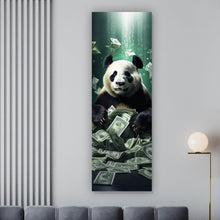 Lade das Bild in den Galerie-Viewer, Aluminiumbild gebürstet Panda schwimmt in Geldscheinen Panorama Hoch