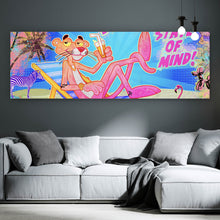 Lade das Bild in den Galerie-Viewer, Aluminiumbild gebürstet Panther am Strand Pink Pop Art Panorama