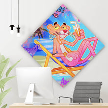 Lade das Bild in den Galerie-Viewer, Aluminiumbild Panther am Strand Pink Pop Art Raute