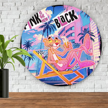 Lade das Bild in den Galerie-Viewer, Aluminiumbild gebürstet Panther in tropischem Strandflair Pop Art Kreis