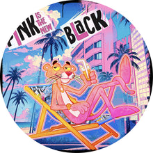 Lade das Bild in den Galerie-Viewer, Aluminiumbild gebürstet Panther in tropischem Strandflair Pop Art Kreis