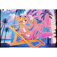 Lade das Bild in den Galerie-Viewer, Leinwandbild Panther in tropischem Strandflair Pop Art Querformat