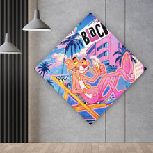 Lade das Bild in den Galerie-Viewer, Acrylglasbild Panther in tropischem Strandflair Pop Art Raute