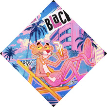 Lade das Bild in den Galerie-Viewer, Acrylglasbild Panther in tropischem Strandflair Pop Art Raute