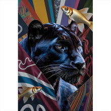 Lade das Bild in den Galerie-Viewer, Leinwandbild Panther und Fische modern Hochformat