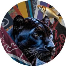 Lade das Bild in den Galerie-Viewer, Aluminiumbild gebürstet Panther und Fische modern Kreis