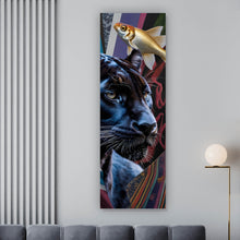 Lade das Bild in den Galerie-Viewer, Aluminiumbild gebürstet Panther und Fische modern Panorama Hoch