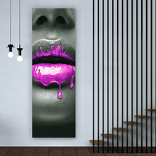 Lade das Bild in den Galerie-Viewer, Aluminiumbild gebürstet Pinke Lippen Panorama Hoch