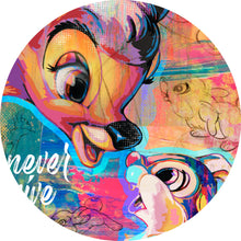 Lade das Bild in den Galerie-Viewer, Aluminiumbild gebürstet Pop Art Bamby mit Hase Kreis