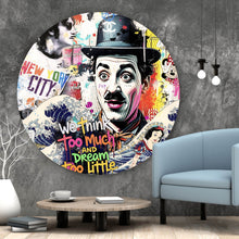 Lade das Bild in den Galerie-Viewer, Aluminiumbild gebürstet Pop Art Collage mit ikonischen Figuren und lebendigen Farben Kreis