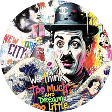 Lade das Bild in den Galerie-Viewer, Aluminiumbild gebürstet Pop Art Collage mit ikonischen Figuren und lebendigen Farben Kreis