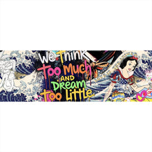 Lade das Bild in den Galerie-Viewer, Aluminiumbild gebürstet Pop Art Collage mit ikonischen Figuren und lebendigen Farben Panorama