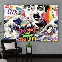 Lade das Bild in den Galerie-Viewer, Aluminiumbild Pop Art Collage mit ikonischen Figuren und lebendigen Farben Querformat