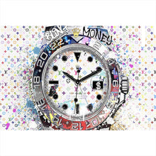 Lade das Bild in den Galerie-Viewer, Aluminiumbild gebürstet Pop Art Uhr Bling Querformat