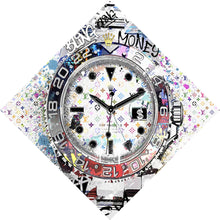 Lade das Bild in den Galerie-Viewer, Aluminiumbild gebürstet Pop Art Uhr Bling Raute
