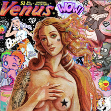 Lade das Bild in den Galerie-Viewer, Aluminiumbild Pop Art Venus mit Comic Figuren Quadrat