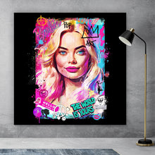 Lade das Bild in den Galerie-Viewer, Spannrahmenbild Porträt einer blonden Frau mit urbanen Graffiti Elementen Quadrat