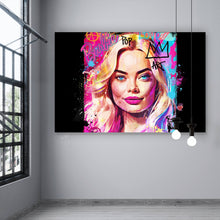 Lade das Bild in den Galerie-Viewer, Spannrahmenbild Porträt einer blonden Frau mit urbanen Graffiti Elementen Querformat