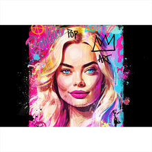 Lade das Bild in den Galerie-Viewer, Spannrahmenbild Porträt einer blonden Frau mit urbanen Graffiti Elementen Querformat