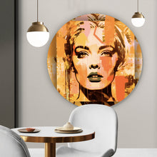 Lade das Bild in den Galerie-Viewer, Aluminiumbild gebürstet Porträt einer Frau in abstrakter Form Kreis