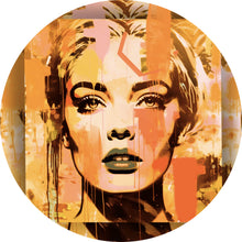 Lade das Bild in den Galerie-Viewer, Aluminiumbild gebürstet Porträt einer Frau in abstrakter Form Kreis