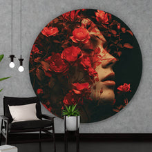 Lade das Bild in den Galerie-Viewer, Aluminiumbild gebürstet Porträt einer Frau umgeben von Blumen Kreis