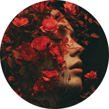 Lade das Bild in den Galerie-Viewer, Aluminiumbild Porträt einer Frau umgeben von Blumen Kreis