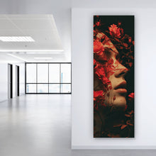 Lade das Bild in den Galerie-Viewer, Aluminiumbild gebürstet Porträt einer Frau umgeben von Blumen Panorama Hoch