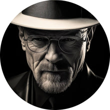 Lade das Bild in den Galerie-Viewer, Aluminiumbild Porträt eines Mannes mit Hut und Brille Kreis